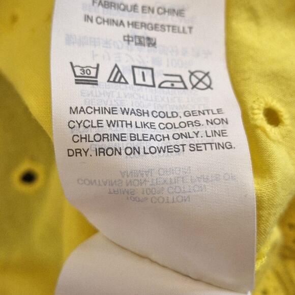 J. Crew Shirt Women's 8 Yellow 100% Cotton Mandarin Collar Eyelets Lace Trim - Picture 7 of 7